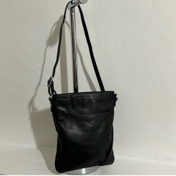 Margot black leather split pocket crossbody bag - Picture 2 of 14